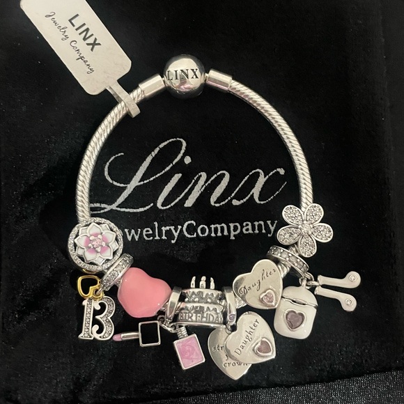 Linx Snake Chain Bracelet with Daughter and 13th Birthday Themed Charms - Picture 3 of 9